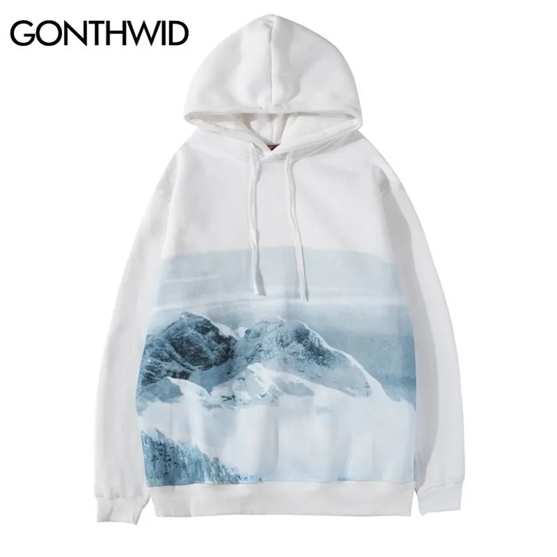 GONTHWID Snow Mountain Stampa Felpe Felpe Uomini Harajuku Hip Hop Casual Pullover Con Cappuccio Streetwear Moda Uomo Top 201020