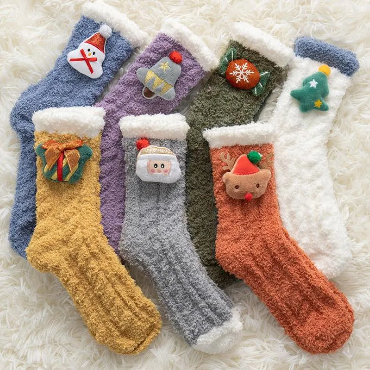 Fuzzy Christmas Holiday Socks Chinelo Macio Cabine Fleece Aconchegante Meia Fofa Para Mulheres Menina XMAS Stuffers