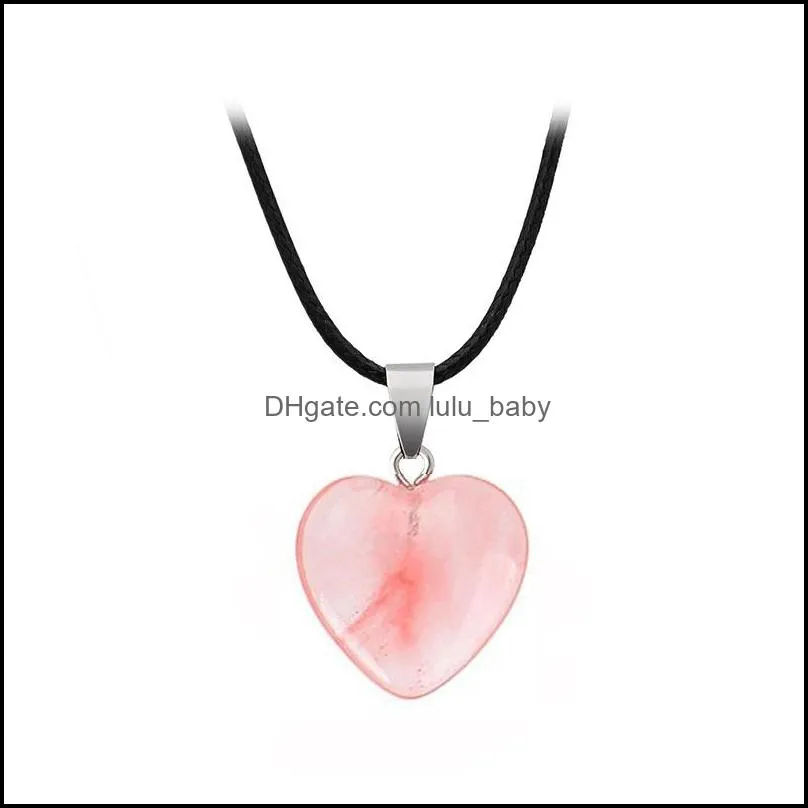 Necklaces & Pendants Drop Delivery Natural Stone Gemstone Pendant With Pu Leather Chain Heart Shape Crystal Quartz Turquoise Charm 2178