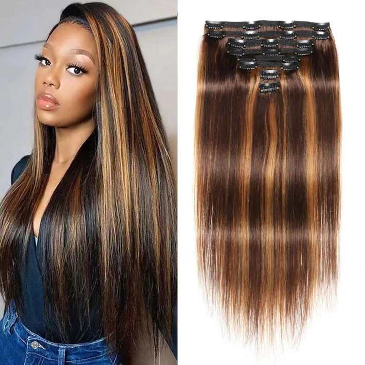 Highlight Honey Blonde Clip In Extensions Panio Color 4/27 Straight Human  Hair Brazilian Virgin Clip On Hair Beads Ombre Weaves 120gFor Black Women  From Clorishair, $32.02