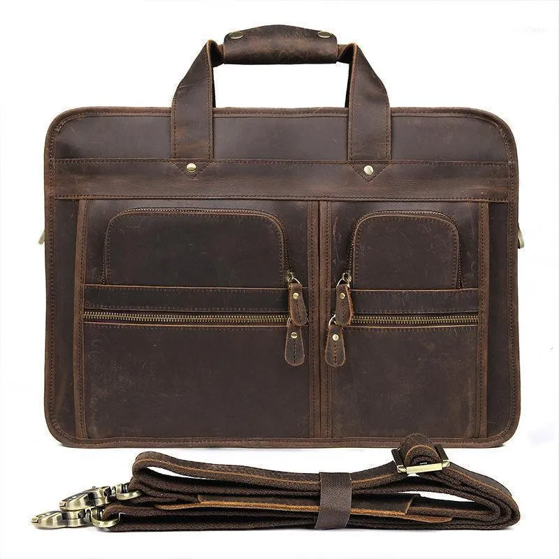 Männer Aktentasche Aus Echtem Leder Business Büro Handtasche 17 Zoll Laptop Große Schulter Tasche Vintage Messenger Taschen Luxus Männlichen Totes1