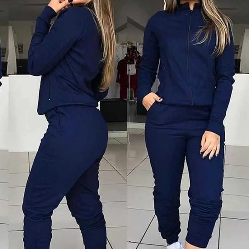 Autumn Winter 2 Piece Set Tracksuit Women clothes Sportwear Fleece Pullover Sweatshirts Trousers Jogger Pants Warm Outfits Y0625