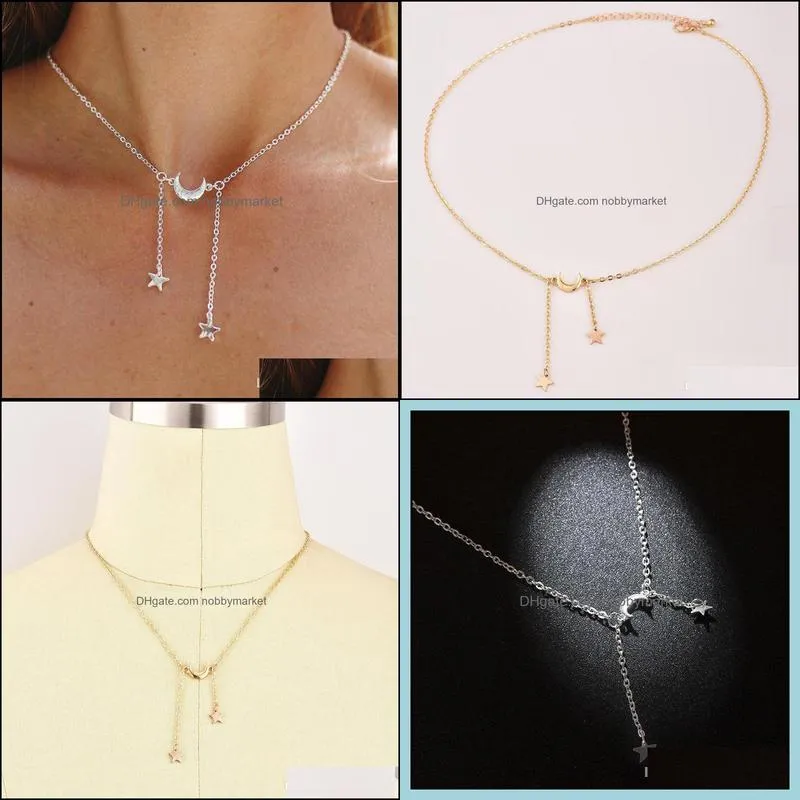 Hot Selling Fashionable Popular European and American Pentagram Moon Element Pendant Women`s Simplicity Necklace Gift Party