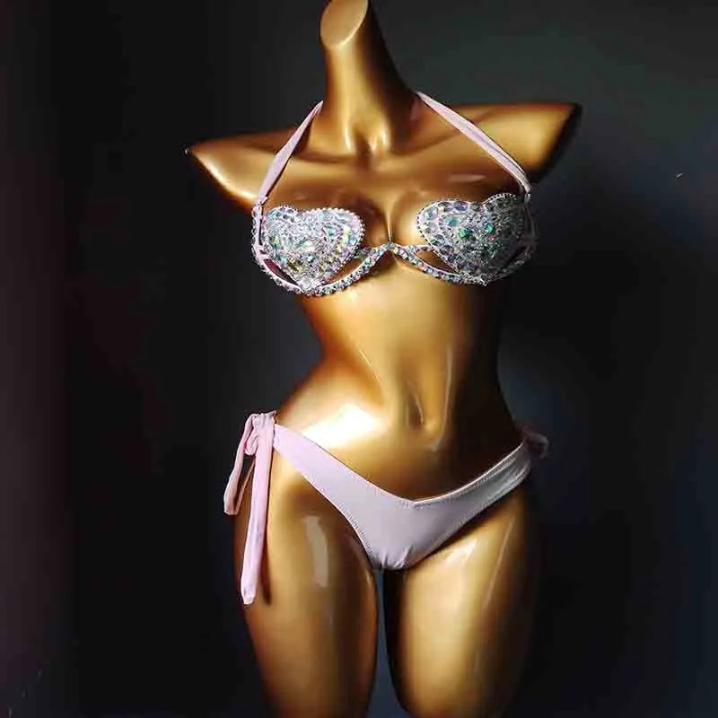 Venus vacaciones sexy mujeres bikini set diamante traje de baño bling piedras traje de baño rhinestone beachwear biquini 210305