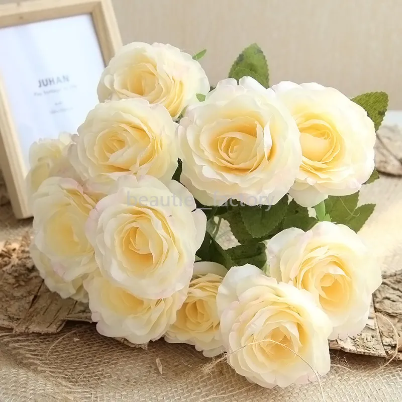 12 głowic jedwab róży sztuczne kwiaty wiązka bukiet ślubny kwiat pokój dom dekoracyjny stołowy wazon