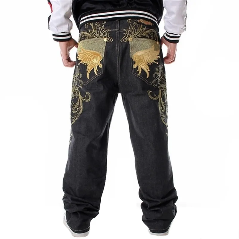 Nanaco Hommes Lâche Jeans Large Jambe De Mode Broderie Skateboarder Hip Hop Baggy Denim Pantalon Grande Taille 30-46 210716