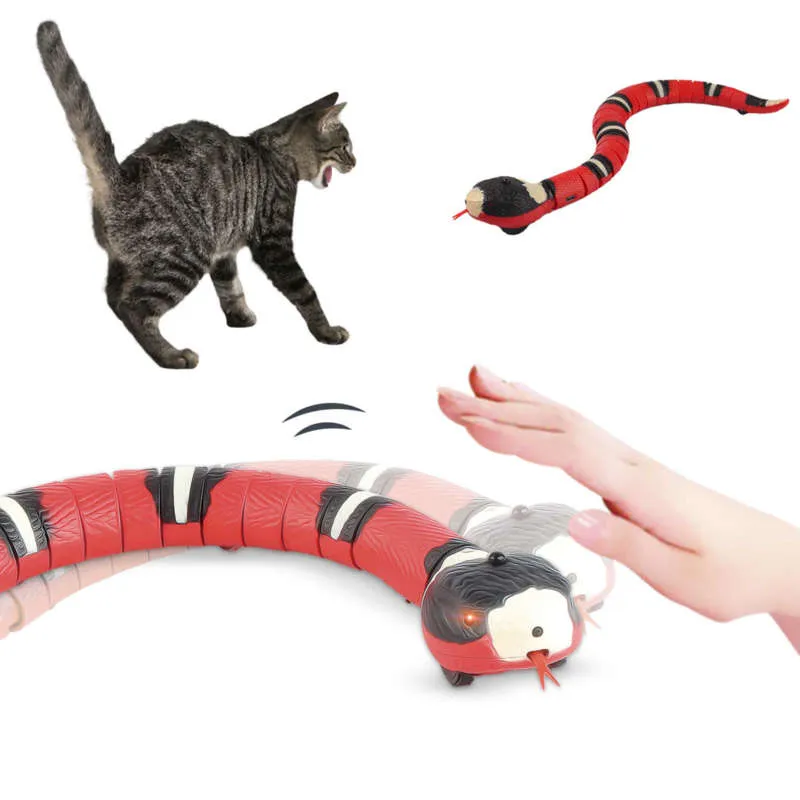 Smart Sensing Interaktiv kattleksaker Automatisk Eletronic Snake Cat Teasering Spela USB Uppladdningsbara Kattunge Leksaker För Katter Hundar Pet 210929