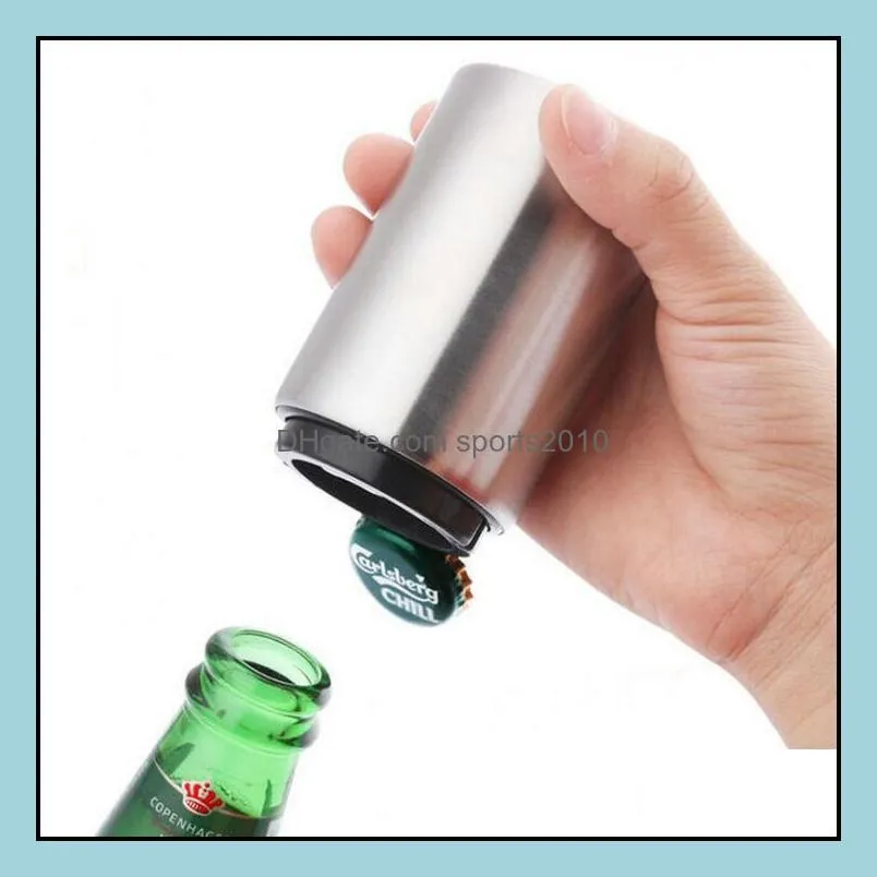 Automatic Beer Bottle Opener with Magnetic Cap Stainless Steel Cap Catcher Push Down  Top Bottle Cap Collector Gift LX1609