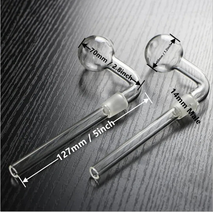 Clear Pyrex Glass Oil Burner Pipe Hookah 14mm male Bent Bend Smoking Handle Pipes Bong Dab Nail Burning Rig