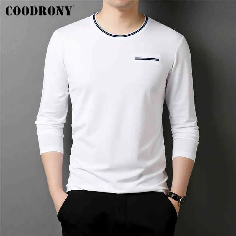 Coodrony marca primavera outono nova chegada de alta qualidade moda casual manga longa o-pescoço t-shirt homens macio top roupas c5090 g1229