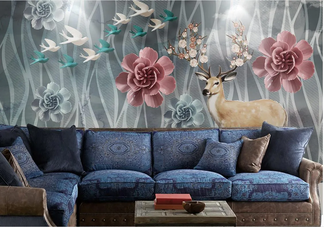 Personalizza Sfondi murali 3D per le pareti camera da letto Pareti moderna Pittura decorativa di fiori Swallpapers sul muro TV Sfondo Home Decor