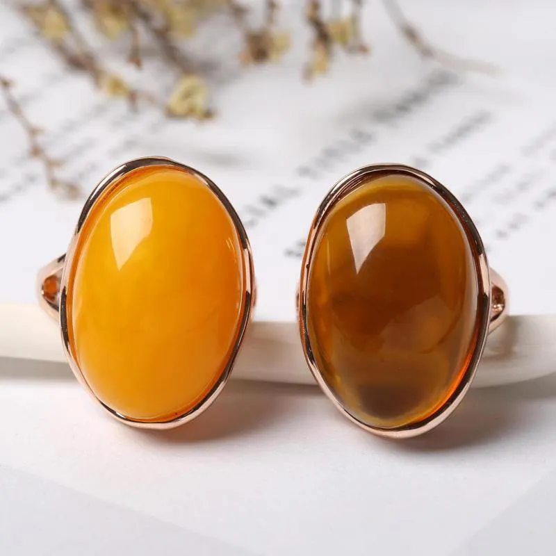 Küme Yüzükler Doğal Baltic Amber Gümüş Yüzük Ayarlanabilir Erkek Kadınlar Kan Moda Takı Aksesuarları Hediyeler Bayanlar Balmumu