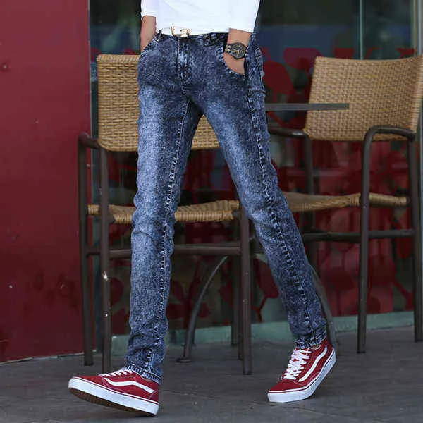 Jeans Men's Men's Spring and Summer Style Slim Fit Youth Snowflake Pants Non Mainstream Fashion Brand Small Foot Men