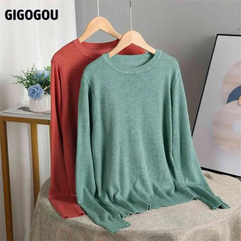 GIGOGOU Oversized Wool Women's Sweater O Neck Long Sleeve Knitted Pullovers Top Autumn Winter Cashmere Sweaters Sueters De Mujer 210918