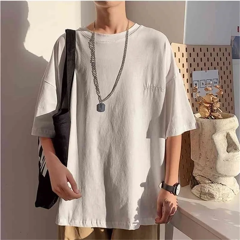 T-shirt estiva oversize bianca nera ALLENTATA T-shirt da uomo ROCK Skateboard Hip Hop maniche corte Streetwear TOPS TEES TSHIRT 210716