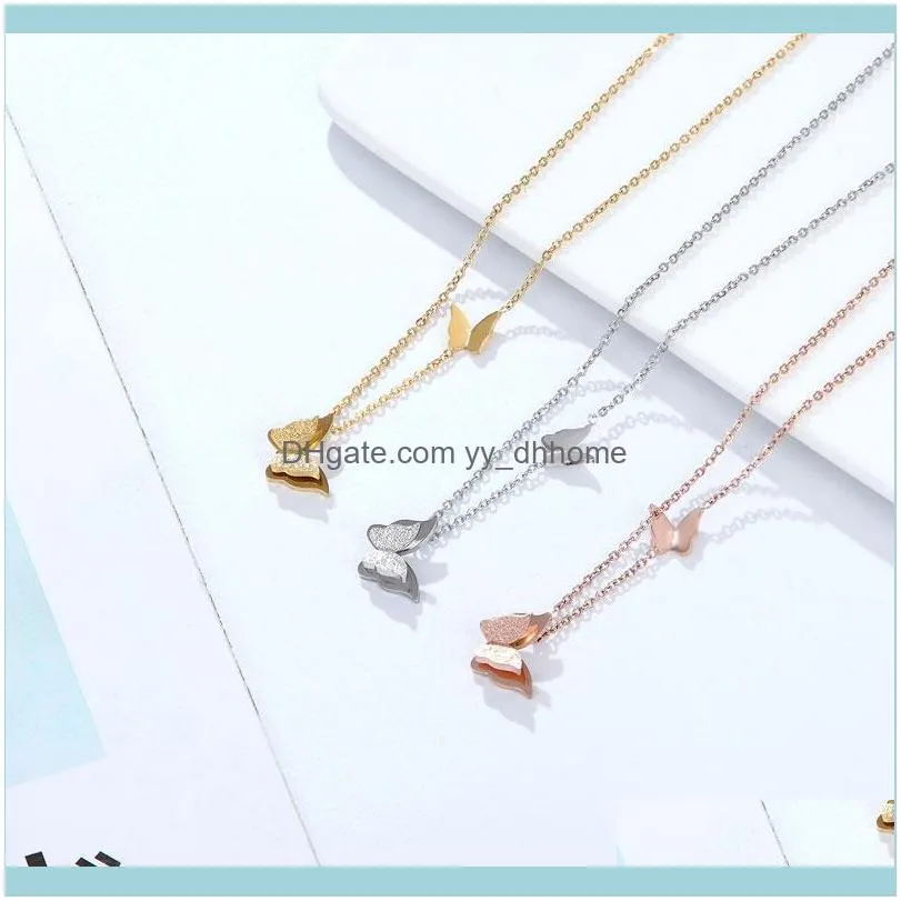 Pendant Necklaces Exquisite Stainless Steel Butterfly Necklace Anniversary And Wedding Gold Color Jewlery For Women Fashion Gift