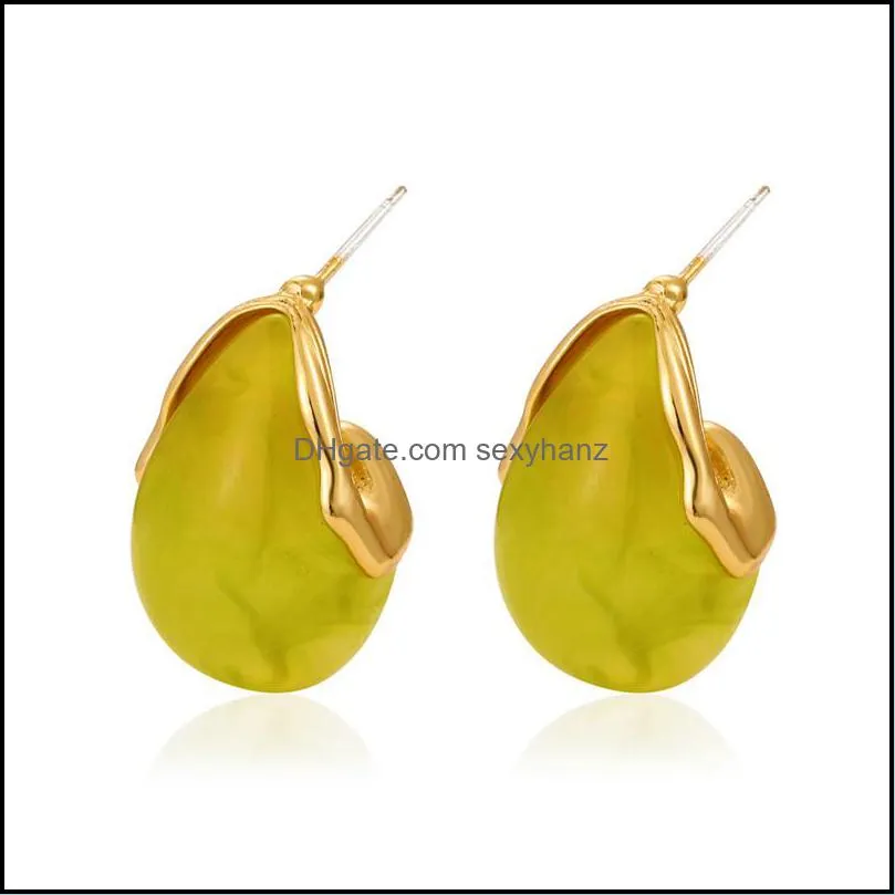 Retro Resin Water Drop Earrings Stud Women Business Party Gift Ear Bob European Geometric Alloy Suit Dress Gold Earring Jewelry Accessories