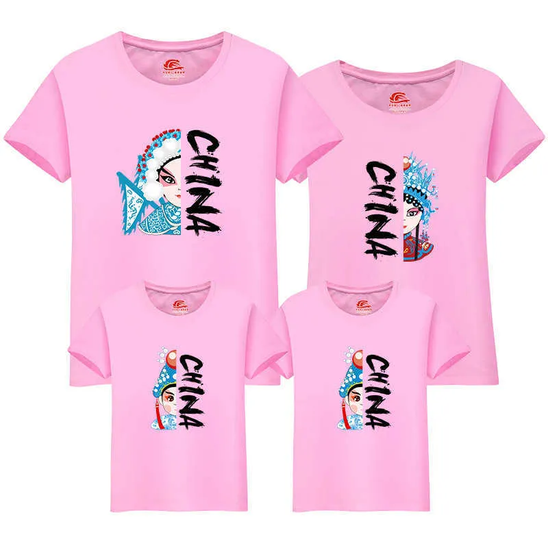 Chinese Style Family Look Matching Outfits Clothes Summer Short Sleeve t shirt Cotton Casual Tops Mother and Daughter Clothes 210713