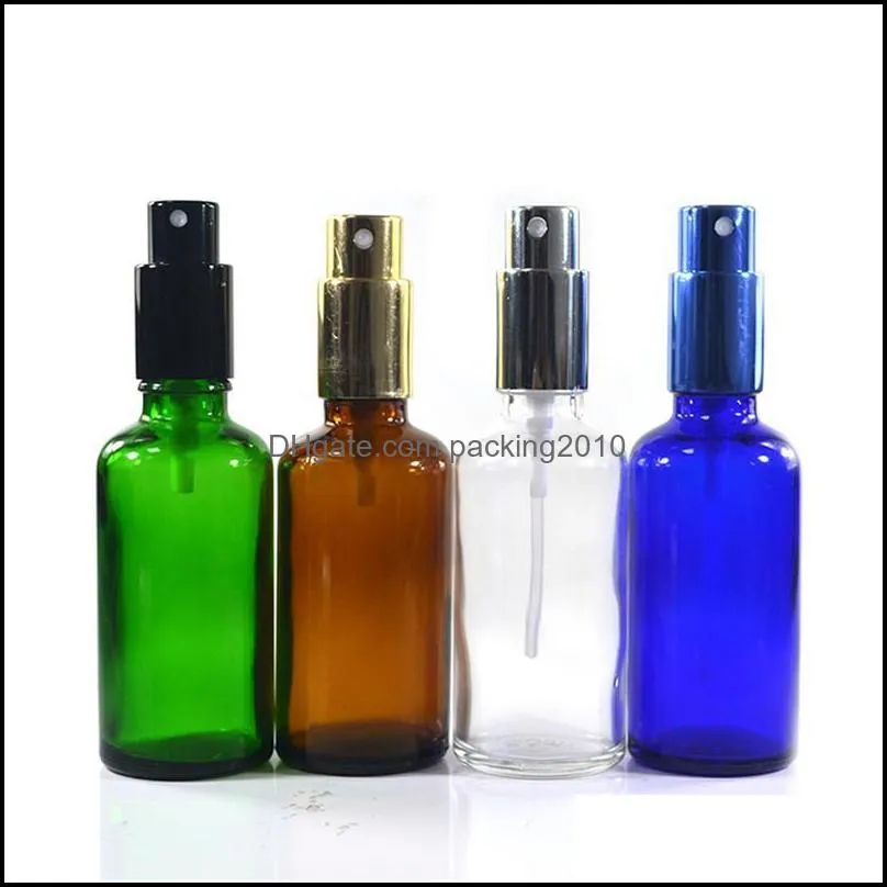 50pcs 30ml blue bottles with black lotion pump and 50pcs 50ml green bottles with black spray cap