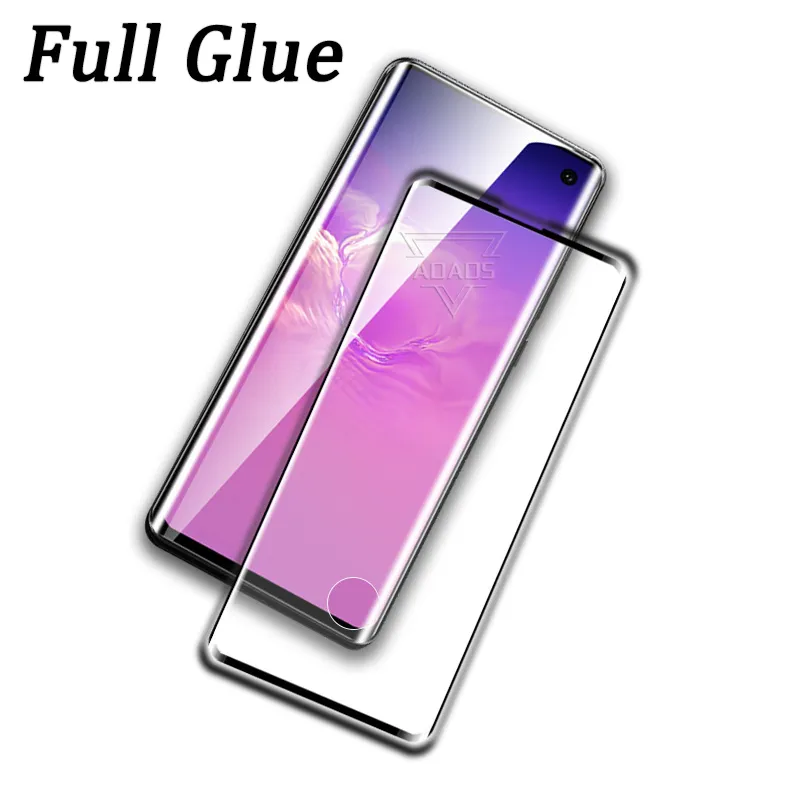 Étui de protection d'écran de téléphone à colle entièrement adhésive avec trou en verre trempé 3D 5D pour Samsung S22 S21 S9 S10 S20 Plus Ultra Note20 9 10