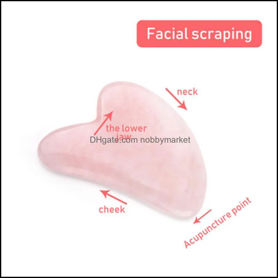 Quartz 3pcs Rose Jade Stone Heart-shaped Triangle Guasha Scraper Massage Handmade Board Anti Cellulite Wrinkle for Body O2A9