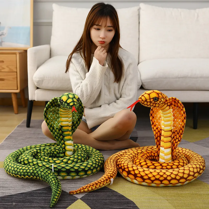 2.3m Simulation Cobra Snake King Stuffed Toy Large Realistic Forest Plush Animal Doll Boy Creative Christmas Gift