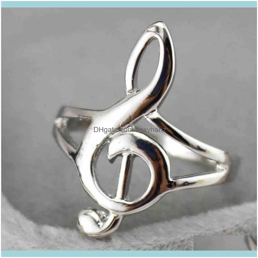 1pc Fashion Cute Silver Color Musical Music Note Ring Treble Clef Jewelry