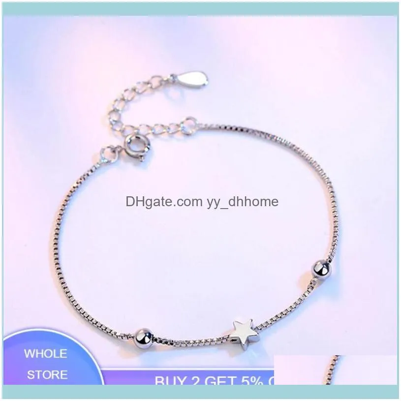 Link, Chain Simple Fashion Silver Color Bracelets Square Star Beads Box Chian & Bangles For Women Pulseira Bijoux Femme