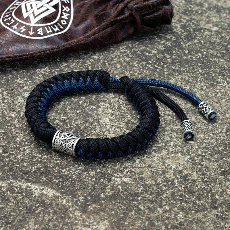 Tennis nordiska vikingar runer pärlor armband män talisman valknut handgjorda paracord rep armband amulet camping överlevnad smycken 334d