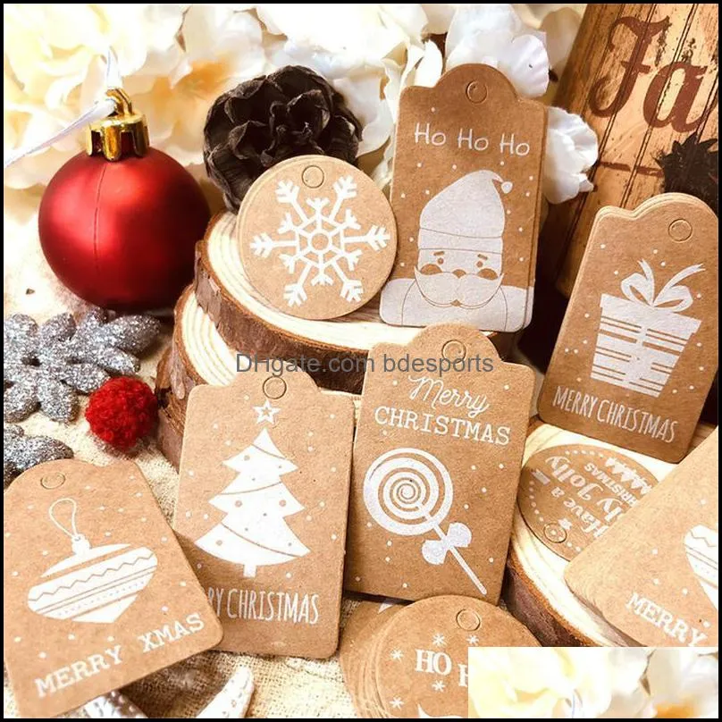 Christmas Decorations 50Pcs Kraft Paper Tag Card With Rope Gift Box Labels Party Supplies Navidad Xmas Year