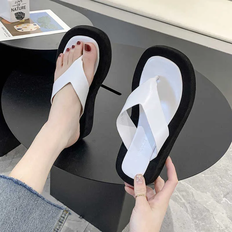 Black Women Chunky Platform Thong Sandal Toe Post Flip Flops Summer Essential Y0721