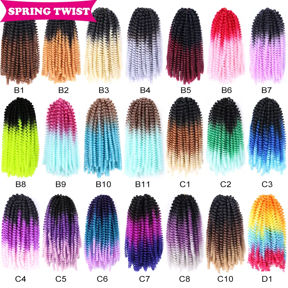 Spring Twist Crochet Hair Synthetic Braiding Hair Extension Brown Blue Purple Pink Bomb Passion Twist Locs
