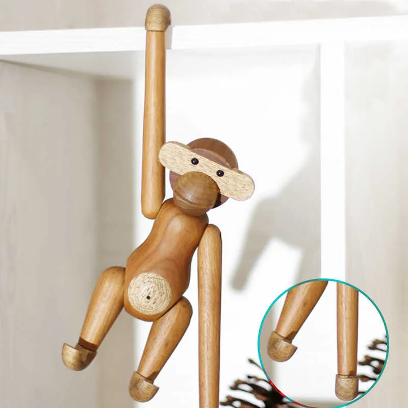 Decor Hanging Wooden Monkey Dolls Figurine Nordic Wood Carving Animal Crafts Gifts Decoration Home Accessories Living Room