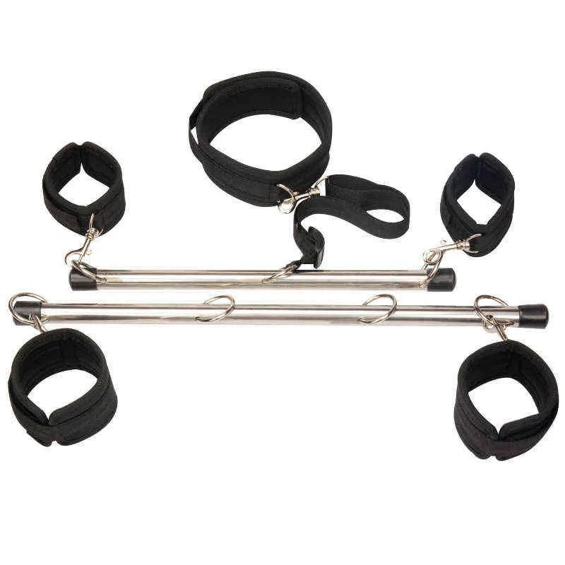 NXYSm bondage Manette in pelle Barra di distensione con tubo d'acciaio BDSM Bondage sessuale Set Cinghie per gambe a mano Restrizioni Schiavo Fetish Aldult SM Toys 1126