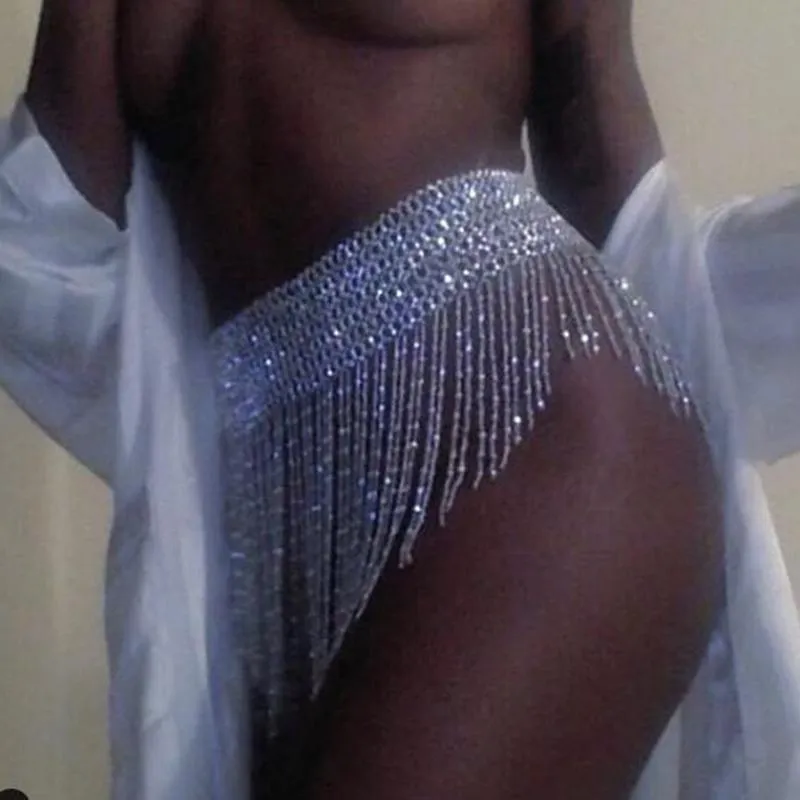 Rokken Sexy uitgehold strass ketting kwastje minirok cover-up bikini doorzichtige verstelbare kristallen diamanten nachtclubkleding