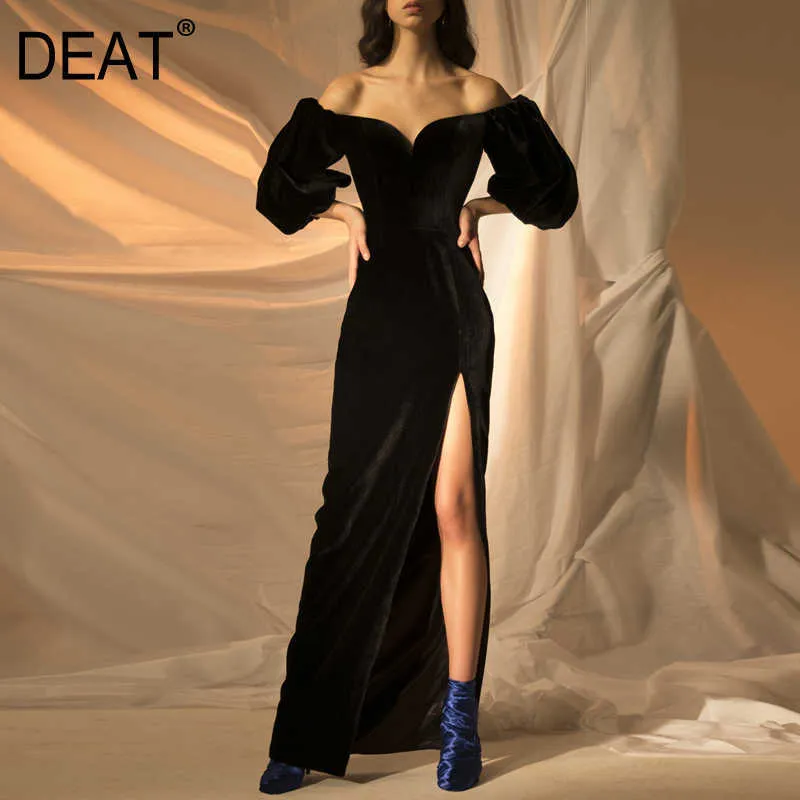 [DEAT] Women Sexy Style Loose Short Sleeve Balck Ankle-length High Waist Quality Dress Fashion Summer 13D114 210527