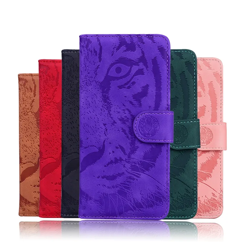 Fajne Odcisk Tiger Skórzany Portfel Case dla Samsung Galaxy A53 A33 A73 F22 4G A13 5G M32 S22 Ultra Animal Identyfikator Karty Uchwyt Slot Hand Poczuj okładkę Folio Magnetyczny