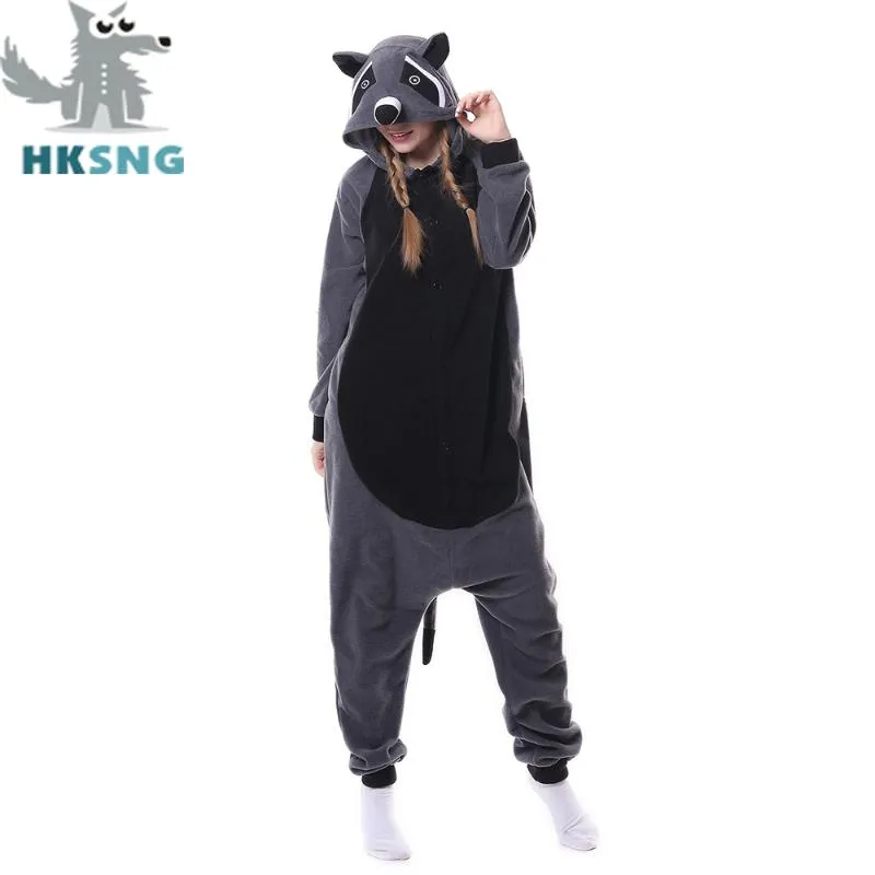 Fantas de anime Hksng Animal Adult Grey Raccoon pijamas desenho animado do carrinho preto dos racmocos cosplay Geral Christmas Gift