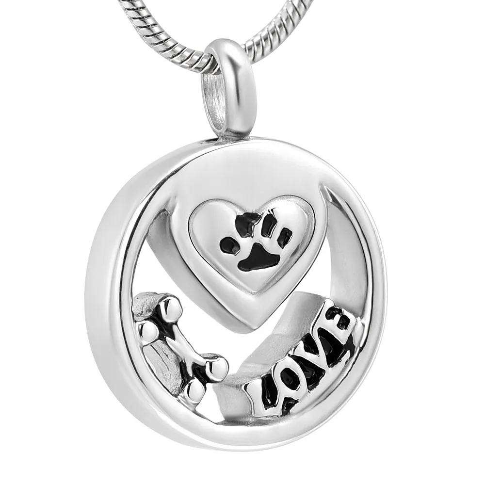 Silver round dog paw print cremation pendant keepsake, used to store pet's ashes or hair as a souvenir-factory direct sales