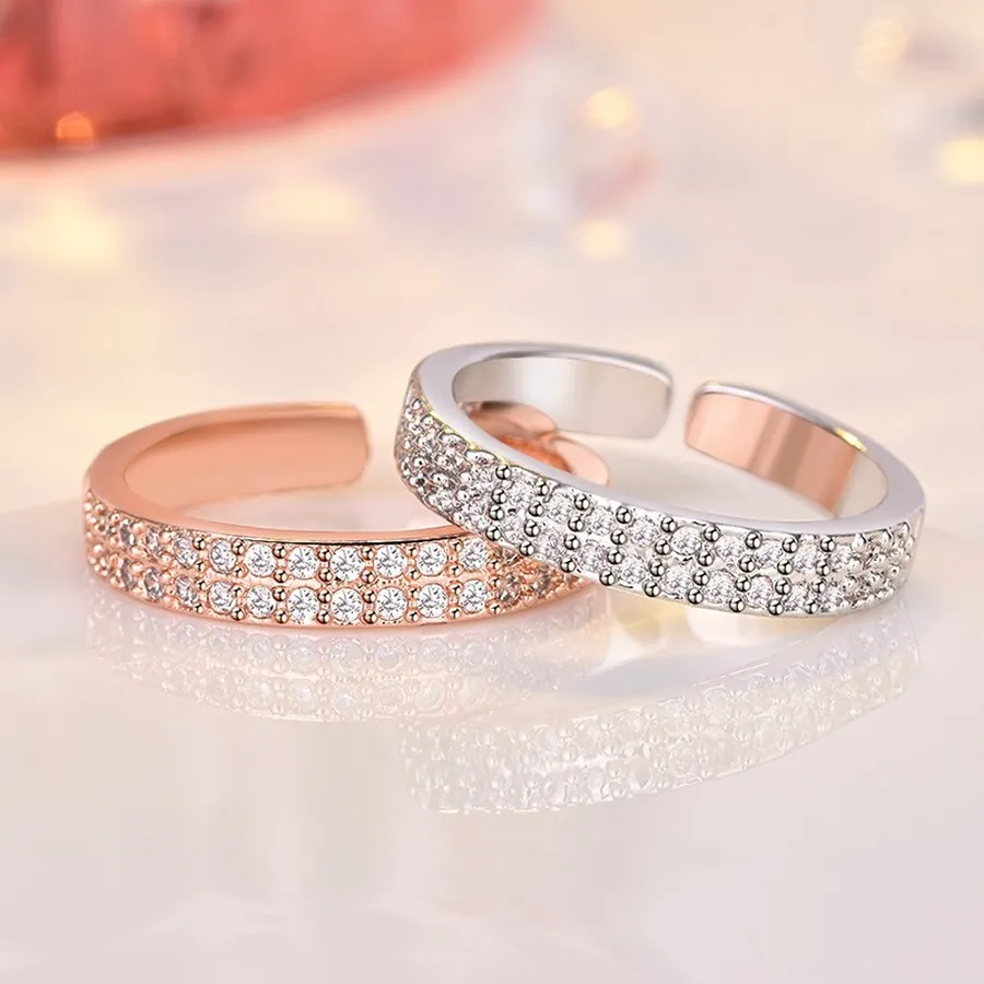 Dubbele twee rij kubieke zirkonia diamanten ringband vinger rose goud ijs uit verstelbare ringen voor vrouwen mannen paar verloving wo mode sieraden wil en sandy