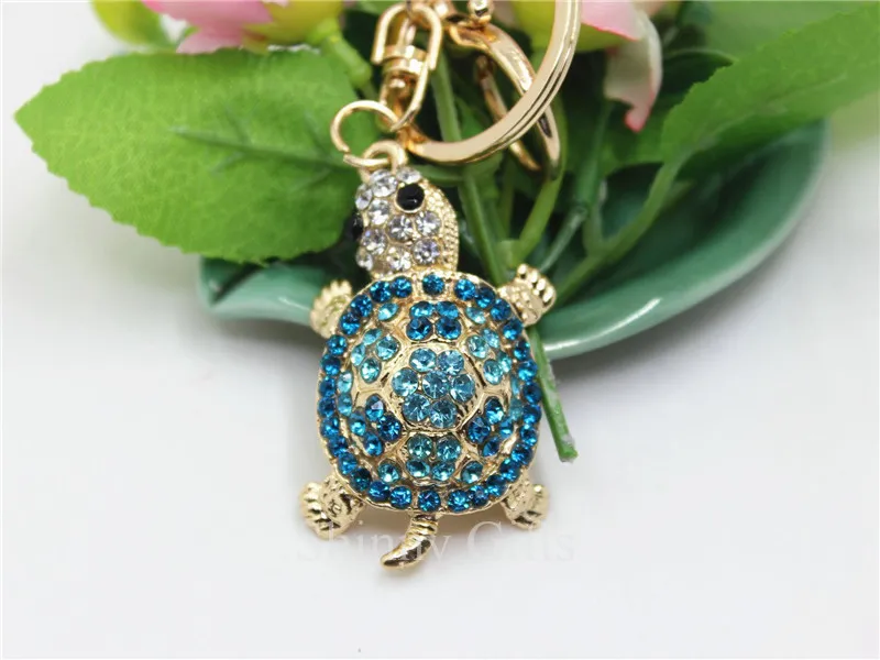 Key Rings Fashion Lovely Tortoise Crystal Keyring Keychains For Car HandBag Pendant Accessories Gift Holder