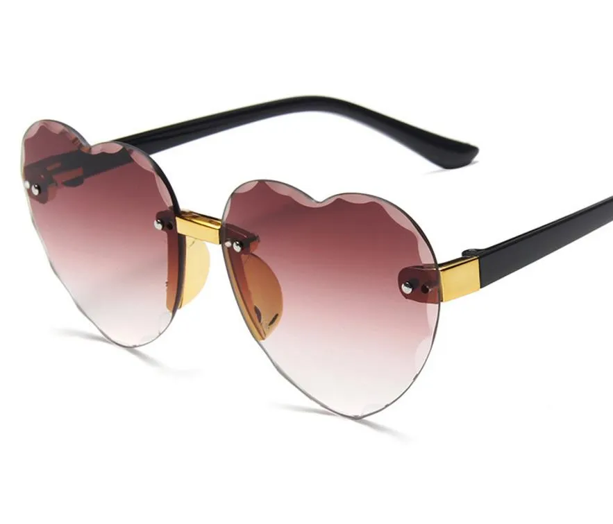 Heart Shaped Rimless Sunglasses Girls Kids Frameless Glasses Tinted Lolita Eyewear Gradient Colors of Lense UV Protect