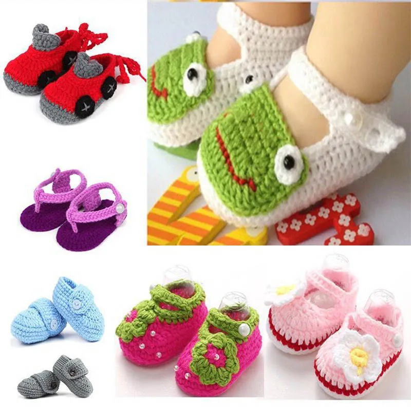 Baby Shoes Girls Boys First Walker Shoe Newborn Crochet Hand Knitted Footwear Cute Cartoon Flower B6453