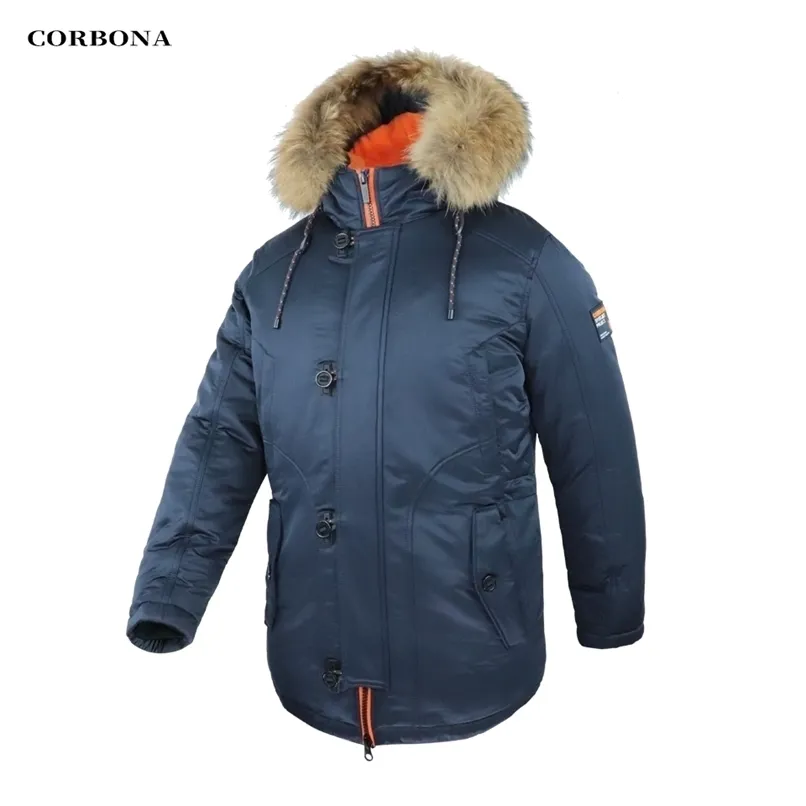 Corbona N3B Type Winter Parka Herenjas Lang Oversize Echte Bont Kap Militaire Leger Mannelijke Jassen Gevoegde Fleece Merkdoeken 211206