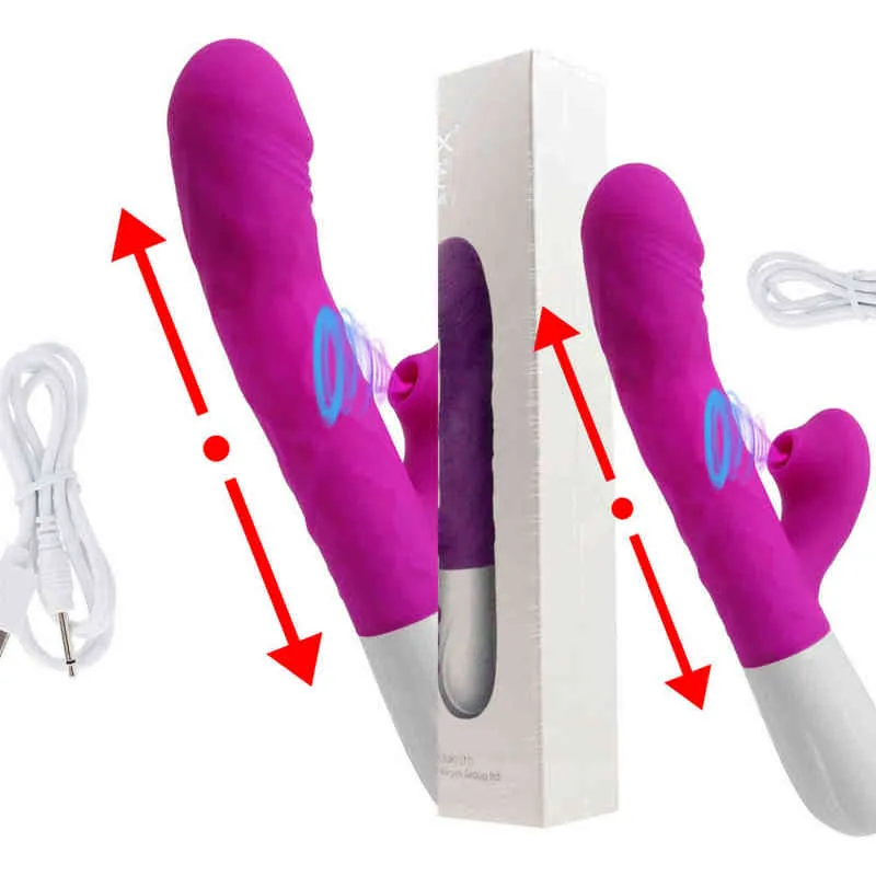 NXY Sex Vibrators Sucking Thrusting Rabbit Vibrator för Kvinnor Clit Sucker Clitoris Stimulator Heating Stretch Dildo Kvinna Vuxen Toy 1209