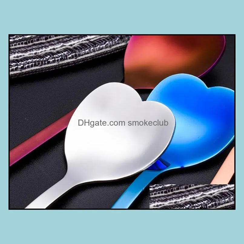 Colorful Heart Shape Stainless Steel Coffee Spoon Dessert Sugar Stirring Spoon Ice Cream yogurt Honey Spoon Kitchen Free Ship