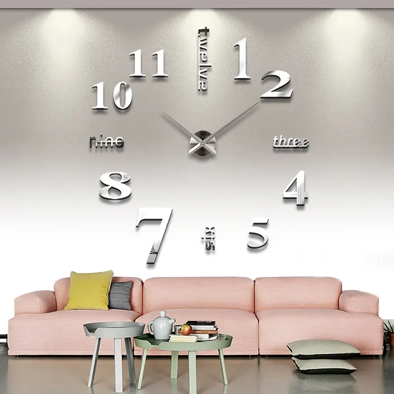 2021 Super Big DIY Horloge murale Acrylique EVR Miroir en métal Super Big Montres numériques personnalisées Horloges Freeshipping 210310