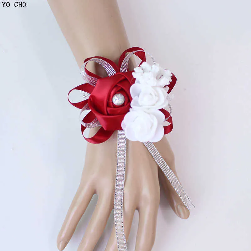 wedding wrist corsage Bracelet bridesmaid rose silk white pink marriage wrist corsage (262)