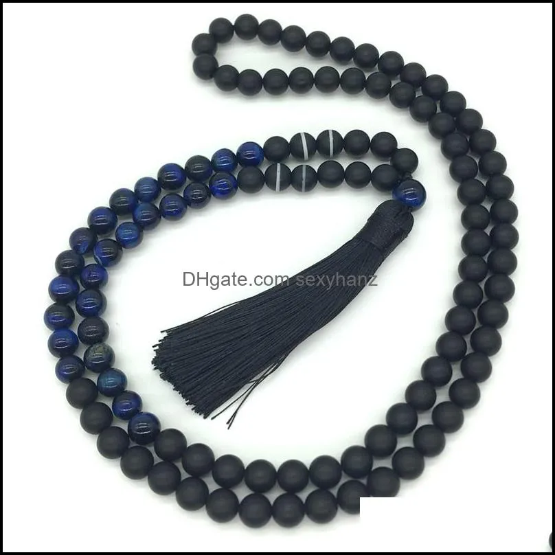 Pendant Necklaces 8mm Blue Tiger Eye , JapaMala Necklace, Namaste Yoga Jewelry, Chakra Stones Mala,Buddhist Mala Prayer Bead, 108