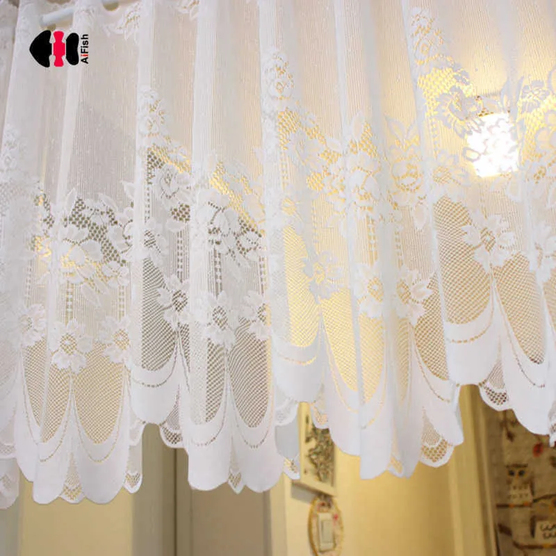 1 Piece Rod Pocket Lace Mesh Short Curtain for Kitchen Door Closet Wardrobe Balcony Small Window Cafes Tie Valance QT030C 210712